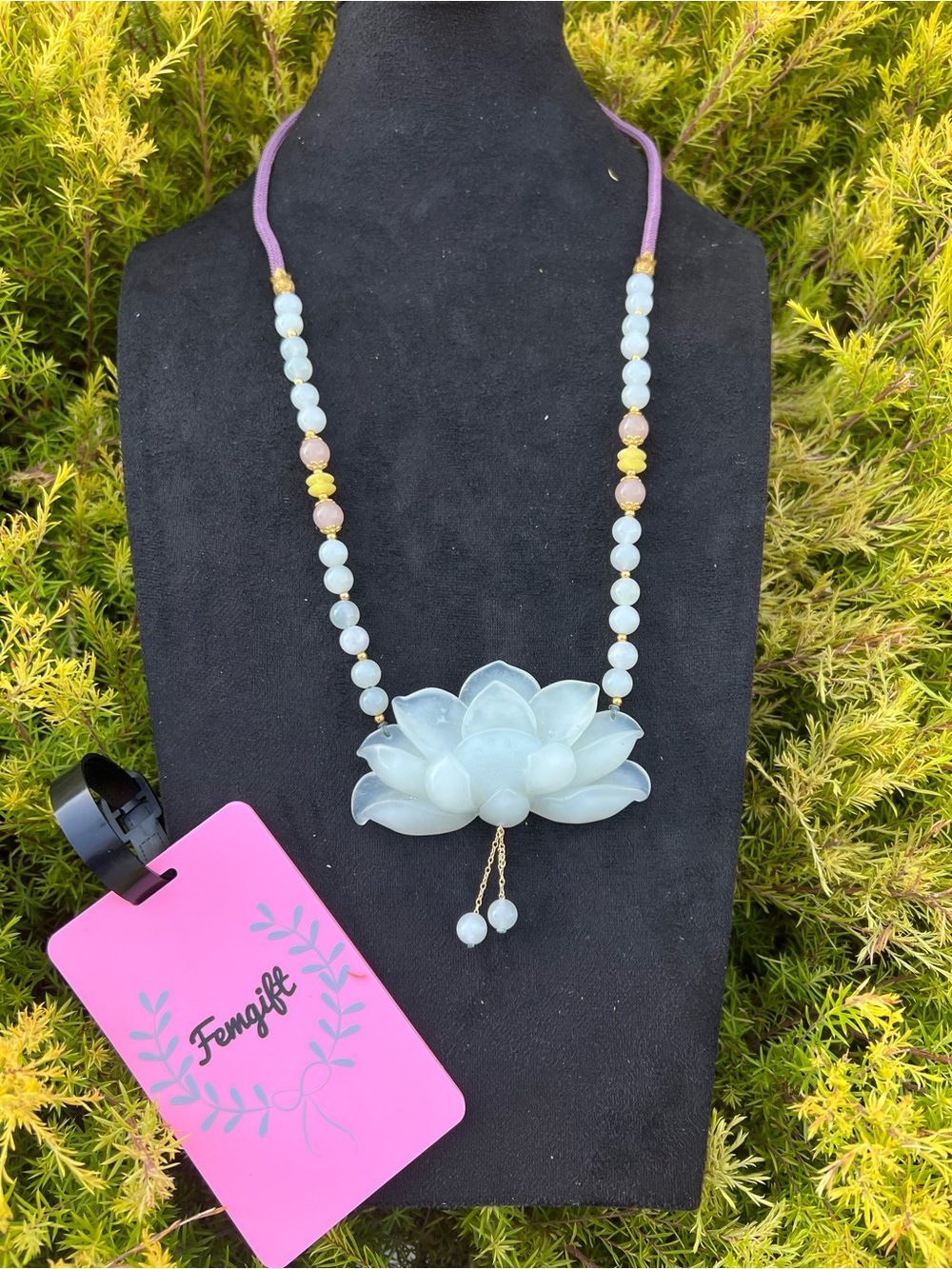 Serpentine Jade- Handcrafted Lotus Pendant Necklace
